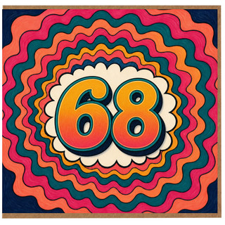 68th Birthday Card, Colourful Retro Number 68 Card