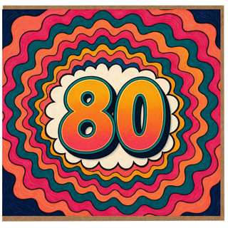80th Birthday Card, Retro Colourful Design