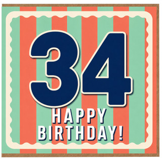 34th Birthday Card, Happy Birthday Card
