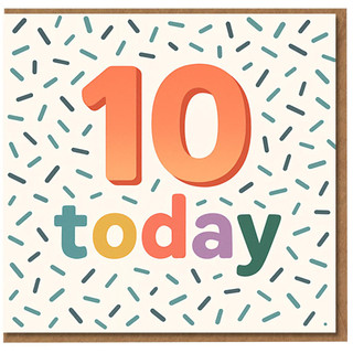 10th Birthday Card - 10 Today Colourful Confetti Design - Fun Kids Greeting Card for Child, Boy or Girl - Includes Envelope