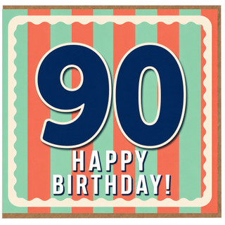 90th Birthday Card, Retro Striped Happy Birthday Card