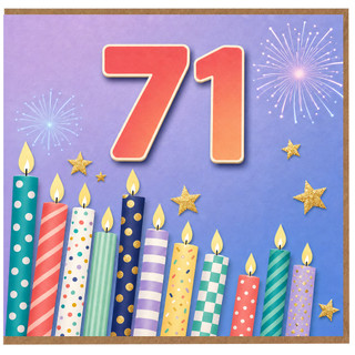 71st Birthday Card, Colourful Candles and Fireworks Design