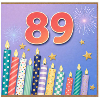 89th Birthday Card, Colourful Fireworks and Candles Design