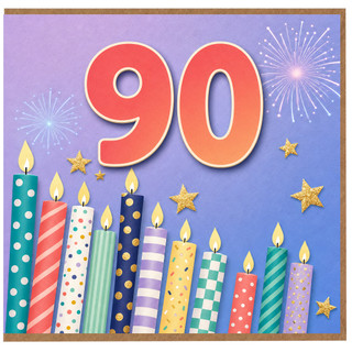 90th Birthday Card, Colourful Fireworks and Candles Celebration Card