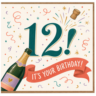 12th Birthday Card, Festive Champagne and Confetti Birthday Card