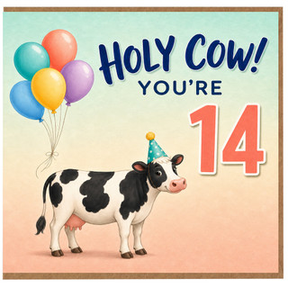 14th Birthday Card, Holy Cow You're 14 Funny Cow Birthday Card