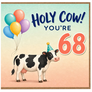 68th Birthday Card, Holy Cow You're 68 Funny Cow and Balloons Card