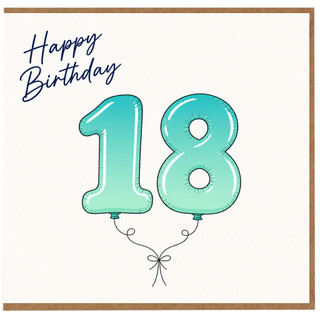 18th Birthday Card, Happy Birthday Balloon Number Card