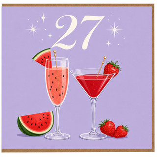27th Birthday Card, Purple Fruit Cocktail Drinks Design