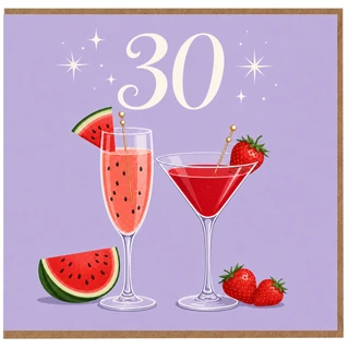 30th Birthday Card, Fun Cocktail and Fruit Design