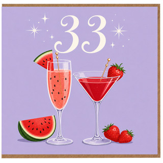 33rd Birthday Card, Fruity Cocktail and Fruit Design