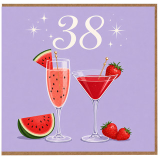 38th Birthday Card, Fun Cocktail and Fruit Design