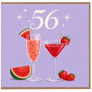 56th Birthday Card, Watermelon and Strawberry Cocktail Design