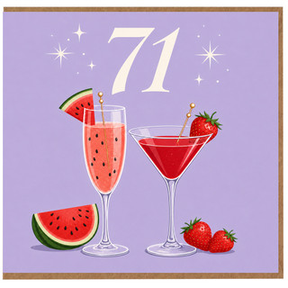 71st Birthday Card, Cocktail and Fruit Design