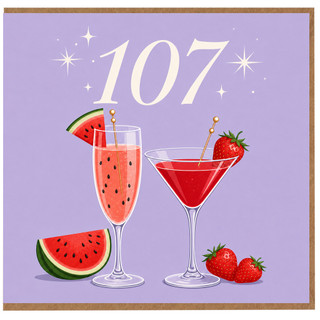 107th Birthday Card, Funny Fruity Cocktail Card