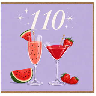 110th Birthday Card, Purple Fruit Cocktail and Watermelon Design