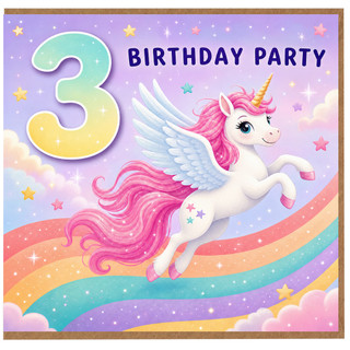3rd Birthday Card, 3rd Birthday Party Unicorn Card