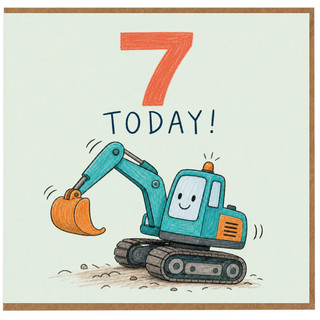 7th Birthday Card, Fun Digger Construction Card