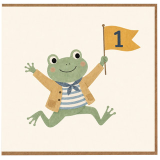 1st Birthday Card, Cute Frog Flag Design