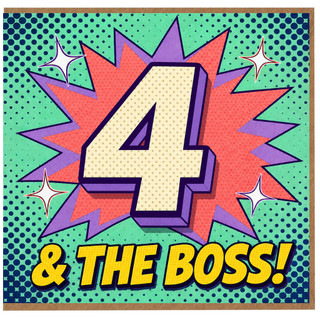 4th Birthday Card, Comic Pop Art Boss Birthday Card