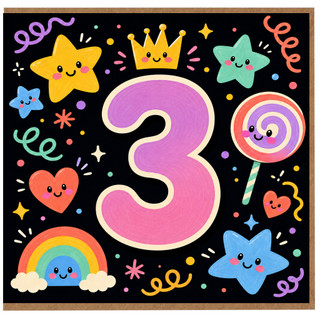 3rd Birthday Card, Cute Stars and Rainbow Design