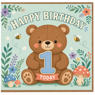 1st Birthday Card, Cute Teddy Bear Happy Birthday Today Design