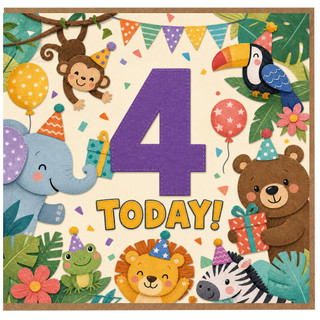 4th Birthday Card, Jungle Animals Today Card