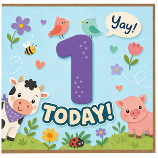 1st Birthday Card, Cute Farm Animals Today Yay Design