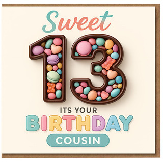 Sweet 13 Cousin Birthday Card - Colourful Candy Number Design - Cute 13th Birthday Card for Cousin, Pastel Teenage Celebration