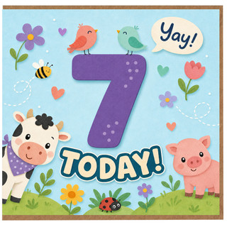 7th Birthday Card, Cute Farm Animals Today!
