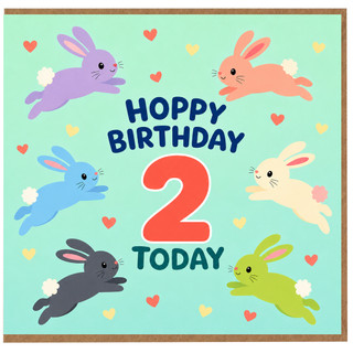 2nd Birthday Card, Cute Bunny Birthday Card