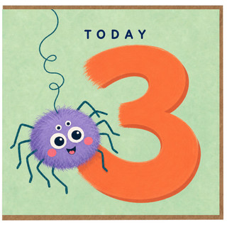 3rd Birthday Card, Cute Spider Today Card