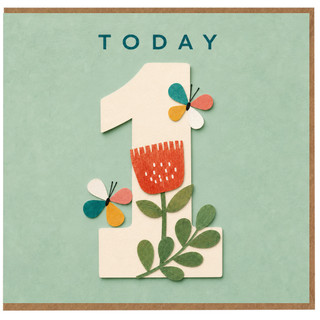 1st Birthday Card, Today You're 1 Floral Butterfly Card