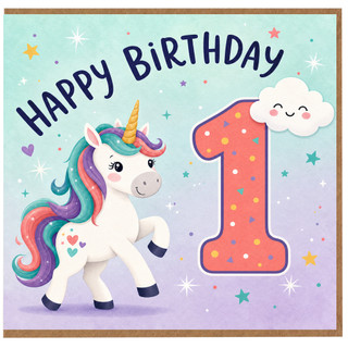 1st Birthday Card, Cute Unicorn Happy Birthday Card