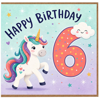 6th Birthday Card, Cute Unicorn Happy Birthday Card