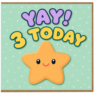 3rd Birthday Card, YAY! 3 Today Cute Star Design