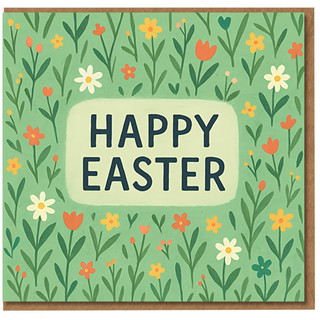 Happy Easter Card - Spring Flowers Design, Blank Inside - Easter Greeting Card for Family and Friends - A6 Size with Envelope