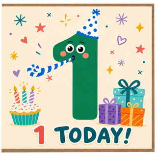 1st Birthday Card, Cute Number 1 Party Card
