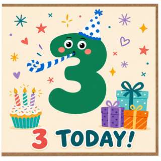 3rd Birthday Card, 3 Today Birthday Card