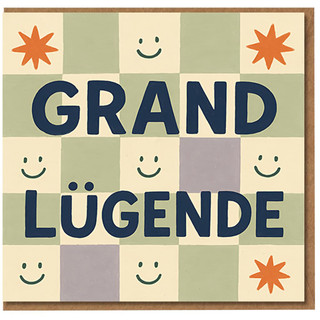 Grand LÜGENDE Funny Birthday Card - Retro Chequerboard Design with Stars and Happy Faces - Humorous Greeting for Friends or Family