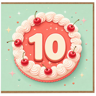 10th Birthday Card, Cake and Cherry Design