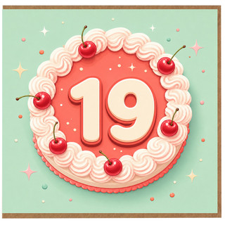 19th Birthday Card, Birthday Cake and Cherries Design