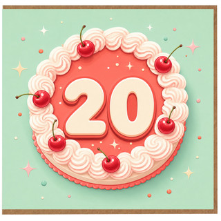 20th Birthday Card, Cherry Cake Design