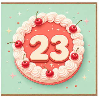 23rd Birthday Card, Cake and Cherry Design