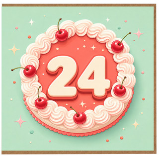 24th Birthday Card, Birthday Cake Design Card