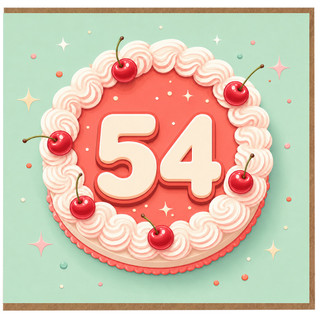 54th Birthday Card, Cherry Cake Design