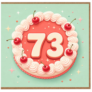 73rd Birthday Card, Retro Cake and Cherries Design
