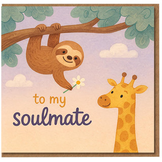 Cute Sloth and Giraffe Soulmate Card - To My Soulmate - Romantic Love/Anniversary Card for Partner, Boyfriend or Girlfriend - Blank Inside