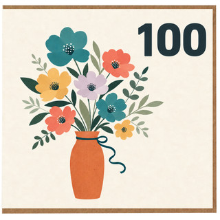 100th Birthday Card, Floral Bouquet in Vase