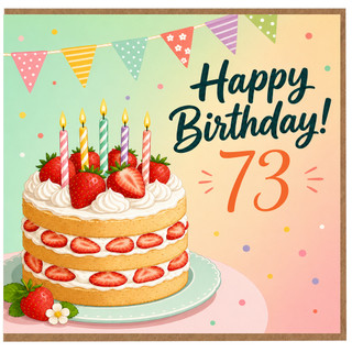 73rd Birthday Card, Happy Birthday Strawberry Cake Card
